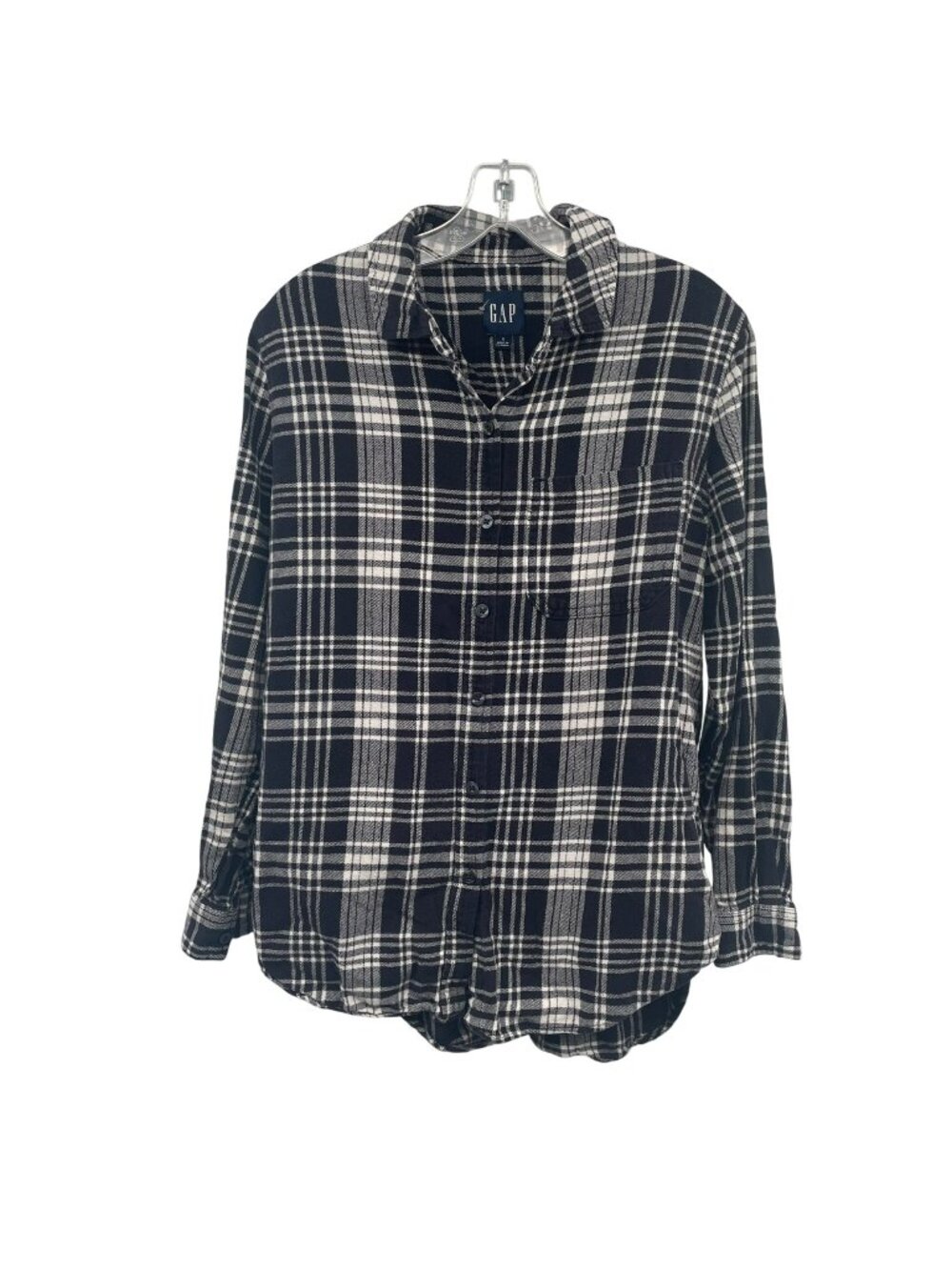 Gap Womens Plaid Button Up Top Long Sleeve Black/White Size Small
